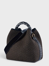 Vittoria - Handmade Italian Fabric Chevron Print Handbag with Braided Handle and Velvet Shoulder Strap
