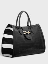 Alessia Tote - Handmade Italian Croc-Embossed Leather & Zebra Print Cowhide Tote