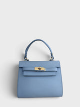 Meelana - Italian Leather Classic Satchel Handle Bag with Kelly Inspired Gold Twist Lock