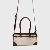 Leandra - Italian Leather & Canvas East West Satchel Shoulder Bag
