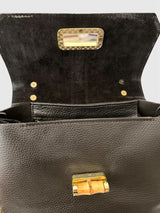 Madisse - Italian Leather Croc-Embossed Top Handle Bag with Gold Rivet Detailing