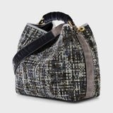 Vittoria - Handmade Italian Fabric Grey Chenille Handbag with Velvet Shoulder Strap