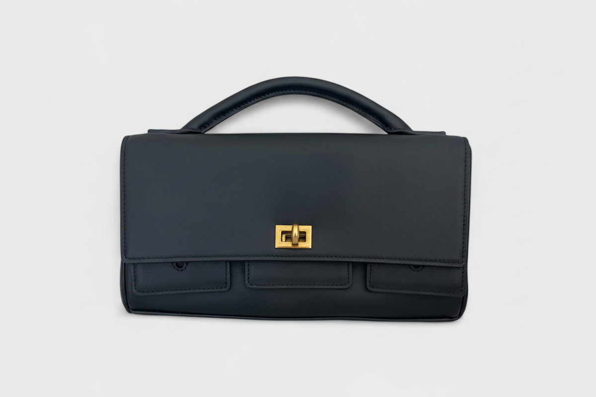 Bellina - Italian Leather Convertible Clutch Bag with Twist Lock