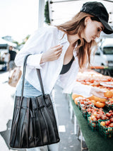 Cammello Black - Italian Leather Pleated Roomy Bucket Bag with Included Pochette