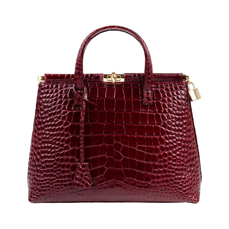  Burgundy Croc-Embossed Italian Leather Tote Handbag : Handmade  Products