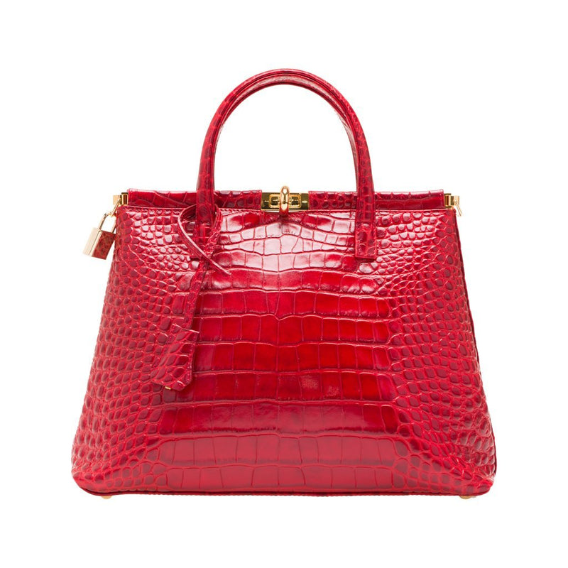  Burgundy Croc-Embossed Italian Leather Tote Handbag : Handmade  Products